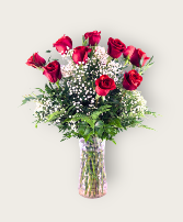 Dozen Long-Stem Red Roses Valentine's Vased Arrangement in Burlington, Vermont | Kathy + Company Flowers | Burlington Florist