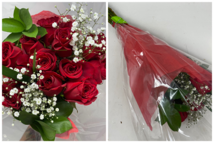 Dozen Long Stem Roses with Baby's Breath Bouquet **Pickup Only**