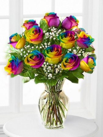 Dozen Medium Stem Tye Dye Roses Arranged