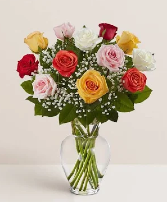 Dozen Mixed Colored Roses vase