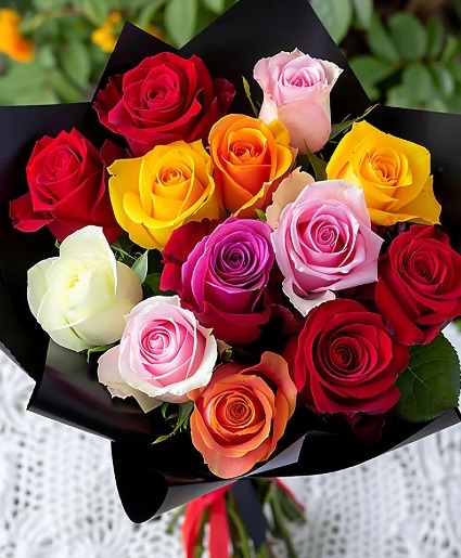 Dozen Mixed Multicolour Roses Arrangement