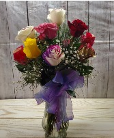 Dozen Mixed Roses Vase