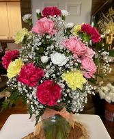 Dozen mixture carnations vase