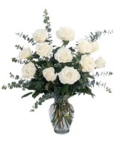 White Dozen Rose Arrangement