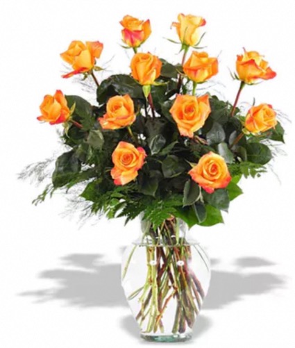 Dozen orange roses  Vase 