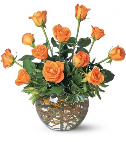 Dozen Orange Roses Vase Arrangement