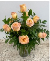 Dozen Peach Roses in a vase 