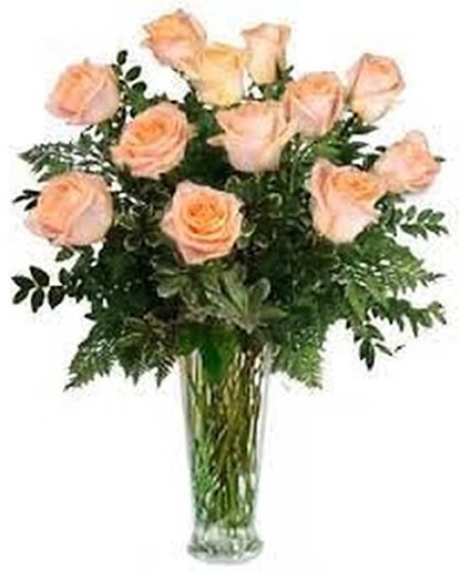 DOZEN PEACH/CORAL  ROSES ARRANGED VALENTINES DAY ARRANGEMENT