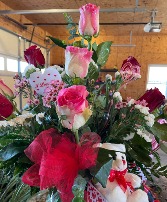 Dozen Pink and Red Roses Vase