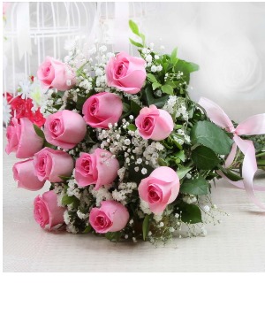 Dozen Pink Rose Bouqet (NO vase) 