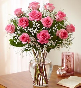 12 PINK ROSES LONG STEM