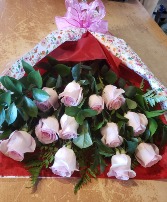 Dozen Pink Roses Bouquet