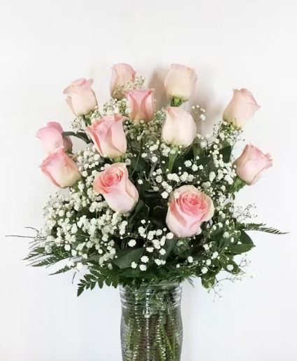 Soft Pink Dozen Roses Fresh Arrangment