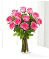 Dozen Pink Roses Fresh Rose Arrangement