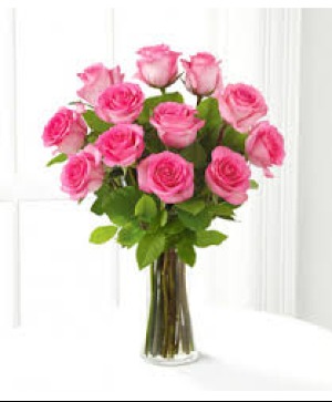 Dozen Pink Roses Fresh Rose Arrangement