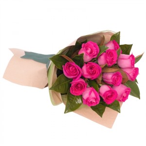 Dozen Pink Roses Hand Tied Bouquet