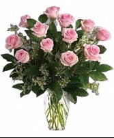 Dozen Pink Roses in a Vase  