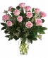 Dozen Pink Roses in a Vase  