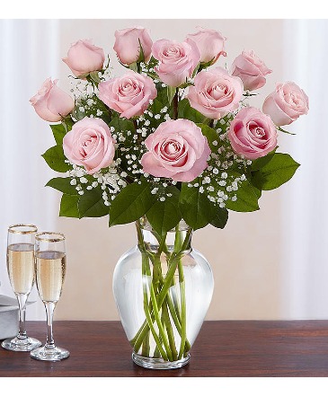 Dozen Pink Roses in Vase in Oakdale, NY | POSH FLORAL DESIGNS INC.