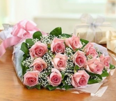 Dozen Pink Roses Bouquet Wrapped 