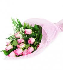 Dozen Pink Roses Wrapped  
