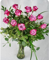 Dozen Purple Roses Rose Vase