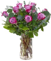 Dozen Deep Purple Roses Rose Vase