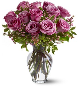Dozen Purple/Pink Rose Vase