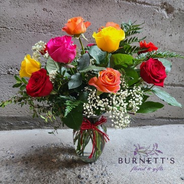Rainbow Roses Vase Arrangement in Kelowna, BC | Burnett's Florist