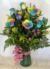 Dozen Rainbow Roses  Specialty Rose Arrangement