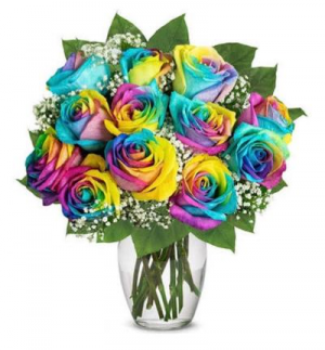 Dozen Rainbow Roses Rose Vase