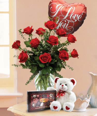 DOZEN RED, BEAR & BALLOON VALENTINE'S SALE