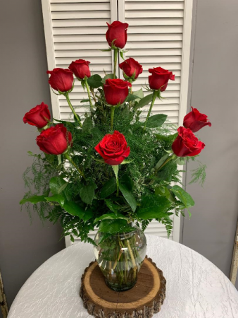 Dozen Red Rose Arrangement Tall Vase Arrangement