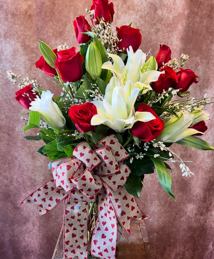 Dozen Red Roses and Lilies  