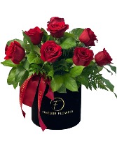 Red Roses in a Velvet box Vase Arrangement