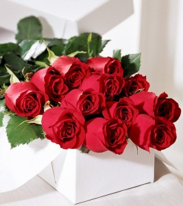 Dozen Red Roses in a White Gift Box  