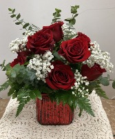 FBC Dozen Red Roses in Mercury Cube Fresh arrangement