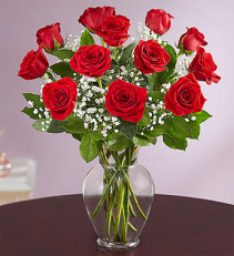 Dozen Red Roses in Vase or Colored Vase Arrangment