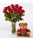 Dozen Red Roses Premium with teddy bear 