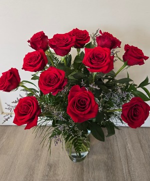 Classic Dozen Red Roses Vase Arrangement