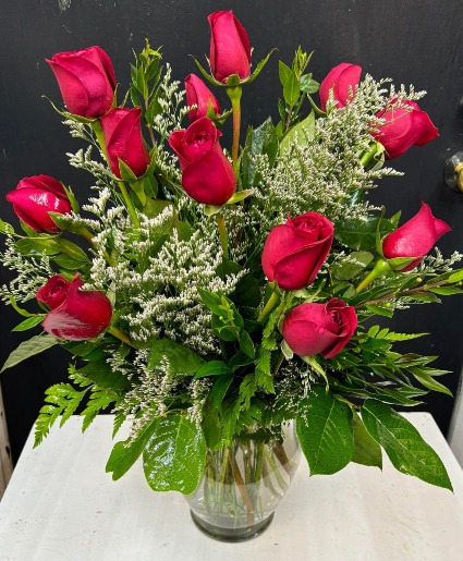 Dozen Red Roses Vase Arrangement