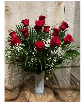Dozen Red Roses Vase Arrangement