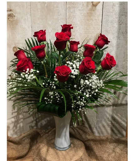 Dozen Red Roses Vase Arrangement