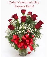 Dozen Red Roses Vase Arrangement