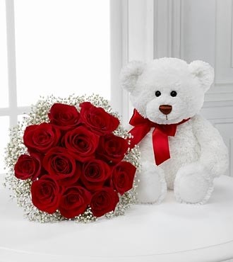 Dozen Red Roses w/Bear