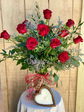 Dozen Red Roses with Heart Candle Powell Florist Exclusive
