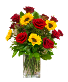  Dozen Red Roses with Sunflowers  Vase Arrangement 