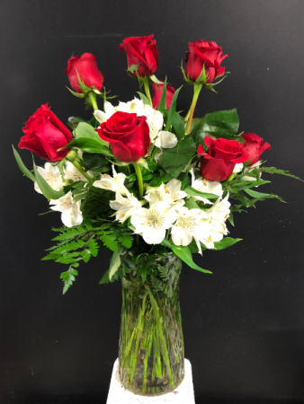 Dozen Red Roses with White Astromeria