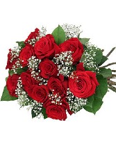 Dozen Red Roses Wrapped Roses with Gyp & Greens Tastefully Wrapped