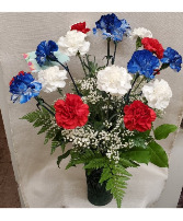 Dozen Red, White & Blue Carnations 
